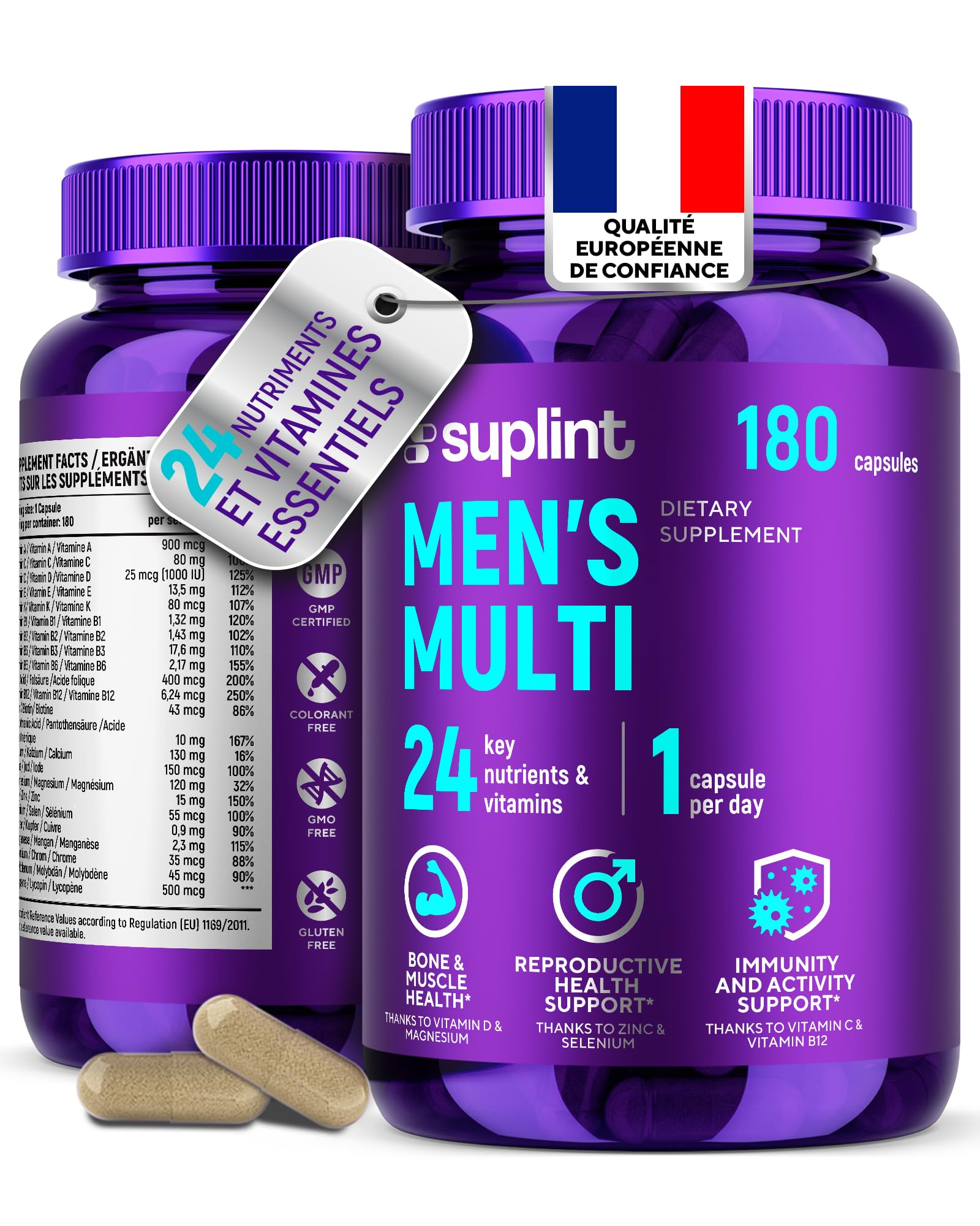 Multivitamines Homme Haute Puissance - Complexe A-Z Vitamines, Minéraux et Compléments - 180 Gélules pour 180 Jours - Énergie, Immunité & Santé - Complément Alimentaire All-in-One