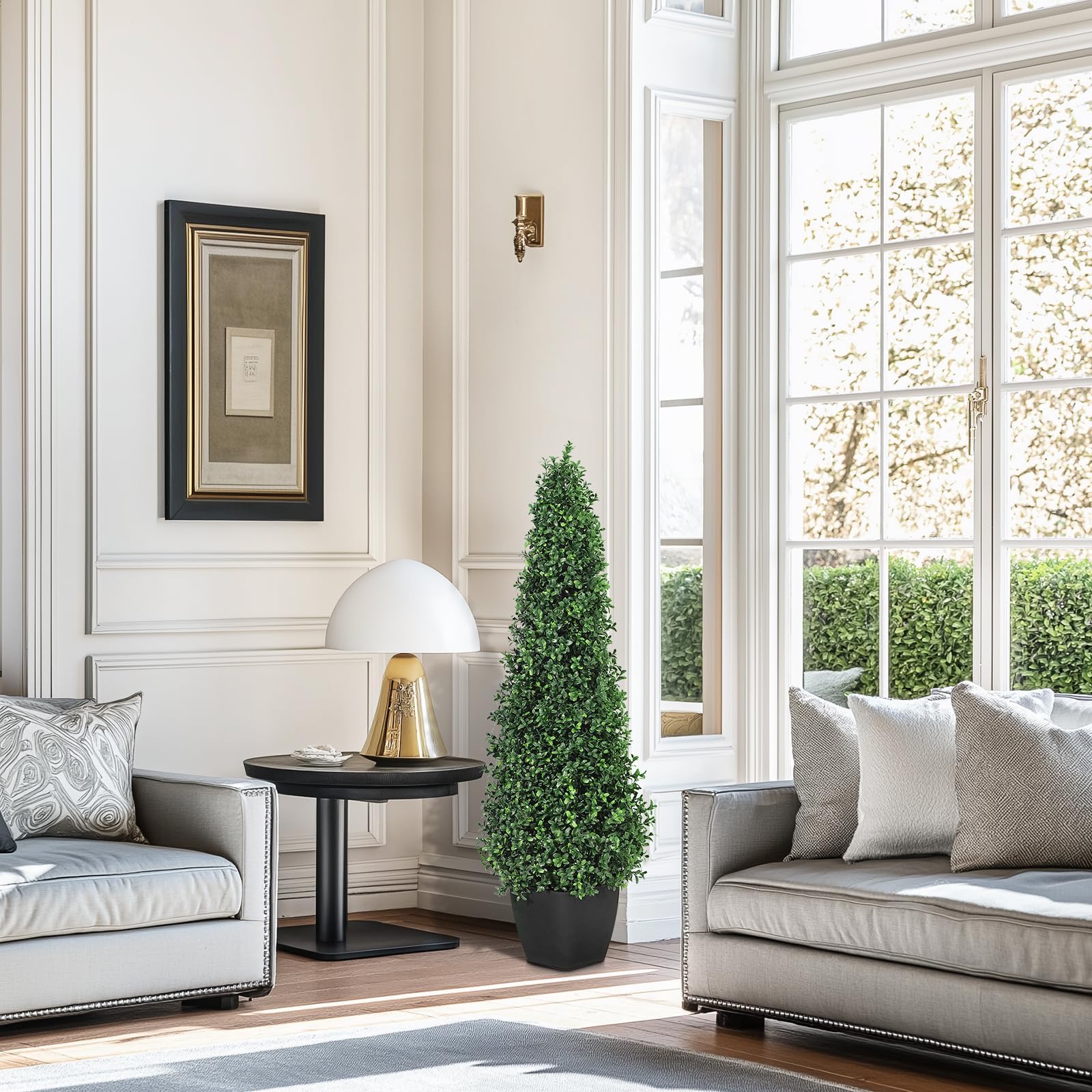 Langlebige künstliche Buchsbaum-Kegelbäume im 2er-Set – 90cm, realistische Topiary Kunstpflanzen im Topf für Hauseingang, Terrasse, Büro oder Garten – UV-beständig, pflegeleicht – 3FT(2PCS)