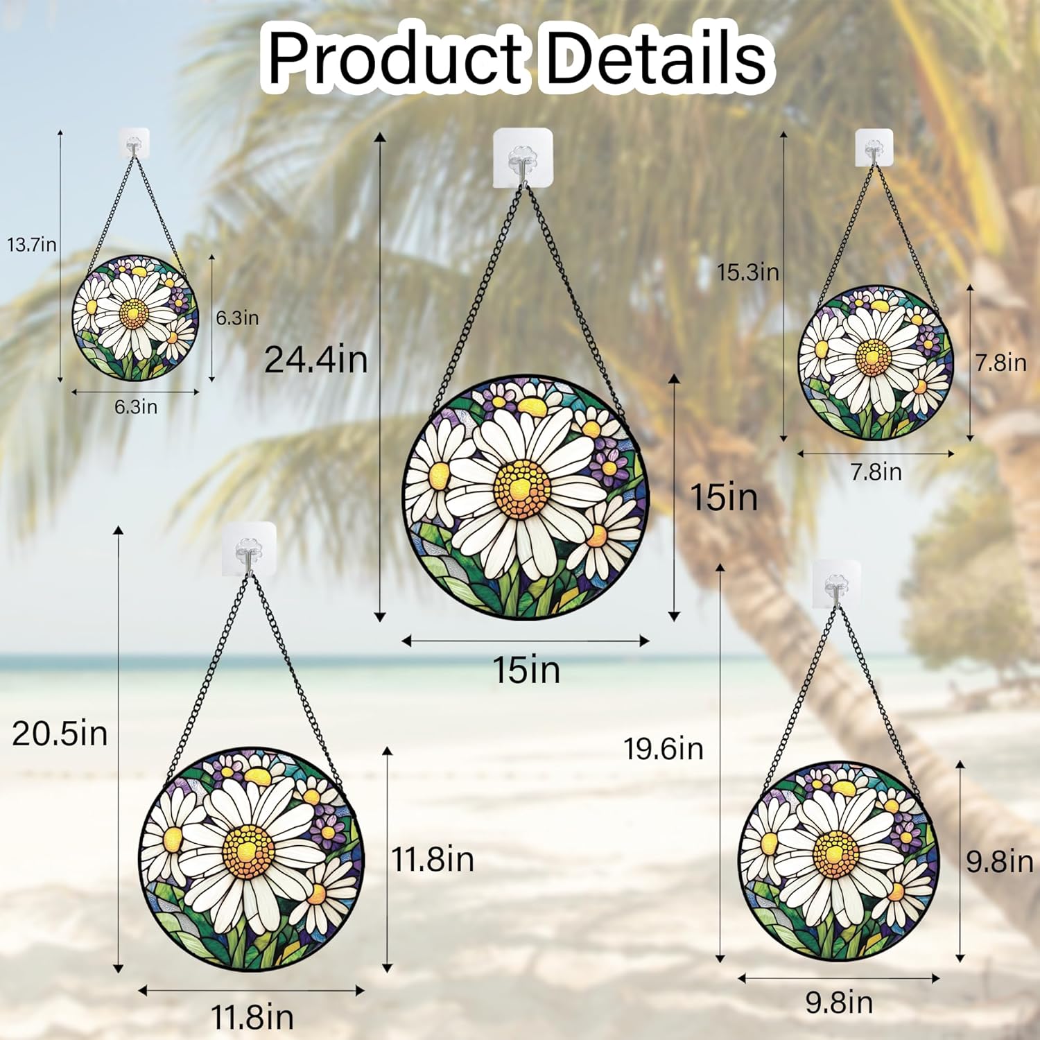 Stained Glass Window Hanging - White Daisy Suncatcher for Door Garden Patio Birth Flower Sun Catchers Decor Christmas Mother's Day Birthday Gifts for Women Mom Nana Aunt Friend 11.8 in