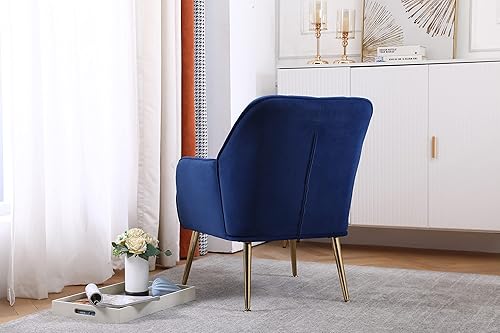Miniatura 5 de Goujxcy Silla decorativa, sillón tapizado de terciopelo, silla pequeña copetuda para sala de estar, silla de club con patas de metal dorado, silla