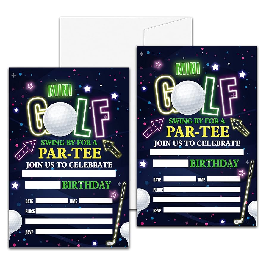 Amazon.com : Golf Birthday Party Invitation, Mini Golf Themed Fill-In Invites, 20 Invitations With Envelopes for Friends (4 amazon-com-golf-birthday-party-invitation-mini-golf-themed-fill-in-invites-20-invitations-with-envelopes-for-friends-4-x-6-neon-glow-party-favors-decorations-and-supplies-47-home-kitchen