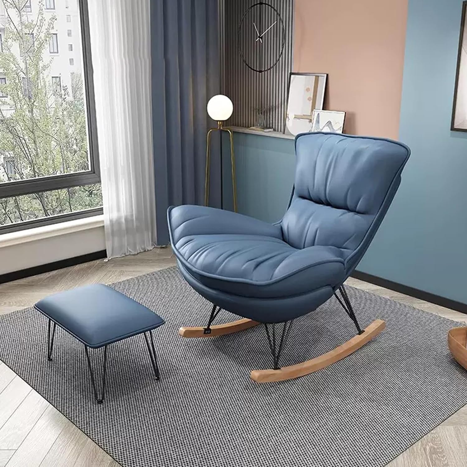 Modern Ergonomic Rocking Chair Set with Footstool for Indoor Bedroom and Terrace Stylish Comfort and Relaxation