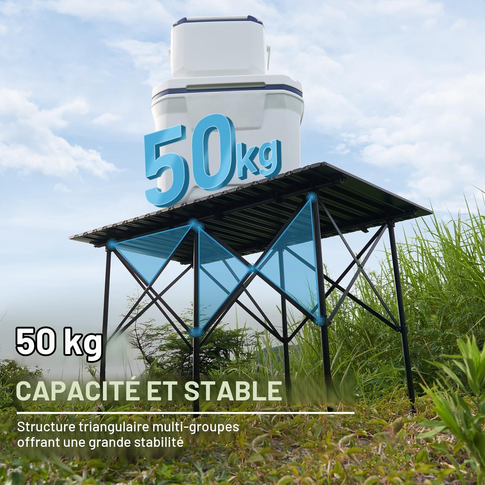EVER ADVANCED Table Camping Pliable alu 116x70cm, 80kg | Table pliable alu 116x70cm pour 4-6 personnes, 80kg, sac inclus, camping, pique-nique, nior