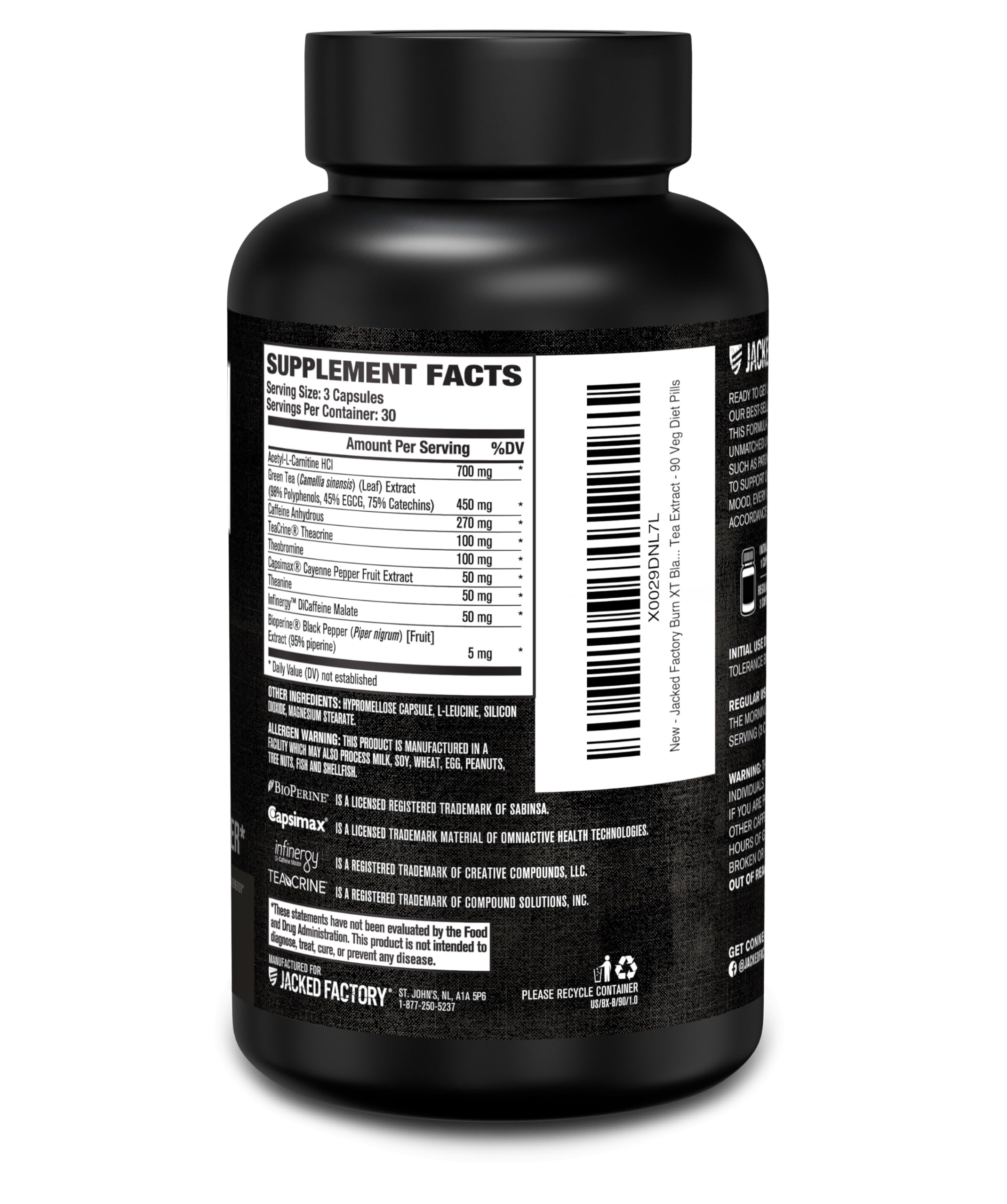 Jacked Factory Burn XT Black Thermogenic Fat Burner - Weight Loss Supplement, Appetite Suppressant, Nootropic Energy Booster | TeaCrine, Acetyl L-Carnitine, Green Tea Extract - 90 Veg Diet Pills — Amazon image 8