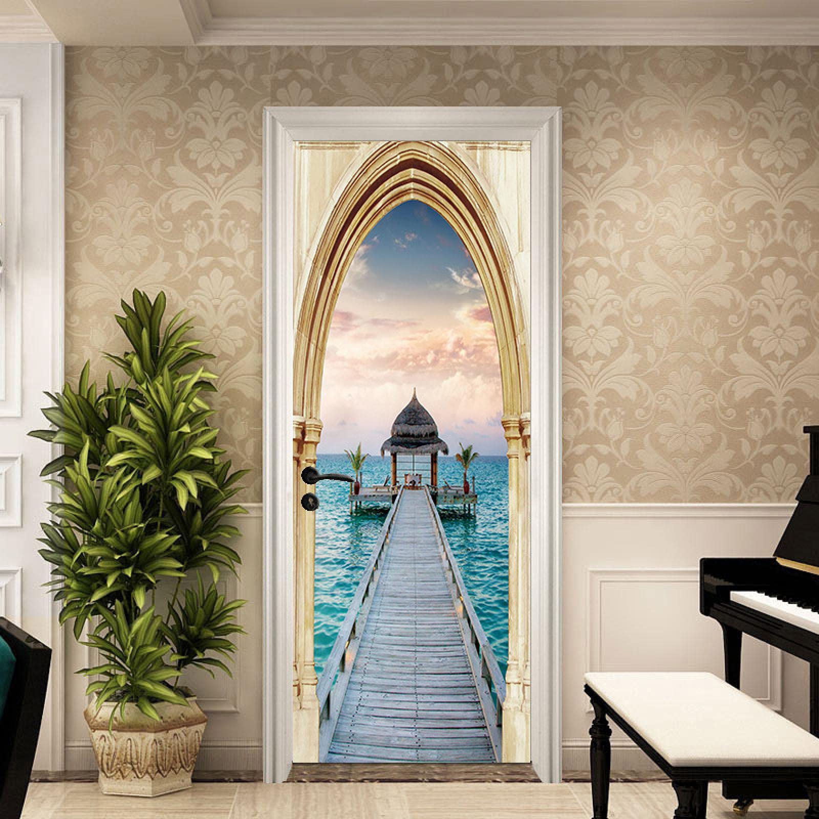 CIXIU Huxin Pavilion Caixia Door Sticker Bedroom Living Room Decoration Painting Self-adhesive Removable PVC Wall Sticker