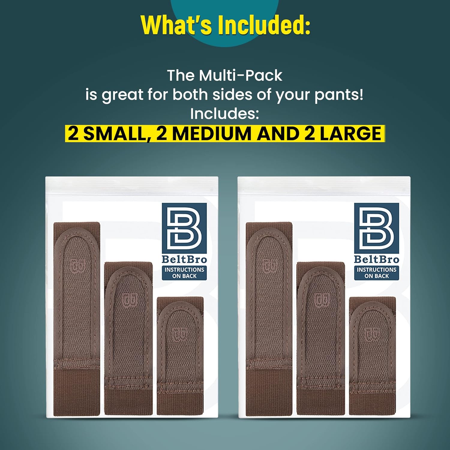 BeltBro Titan MultiPack No Buckle Elastic Belt For Men — Include 2 Small, 2 Medium, 2 Large Belts — Fits 1.5 Inch Belt Loops