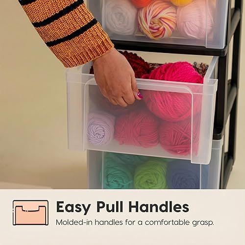 Miniatura 7 de IRIS USA Organizador de almacenamiento de plástico de 3 cajones con carrito rodante, con ruedas giratorias, paquete de 2, para suministros de arte