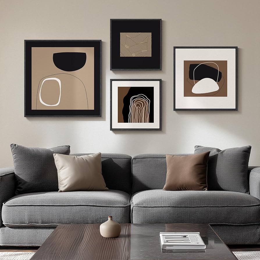 Amazon.com: Framed Neutral Abstract Wall Art for Living Room, 4