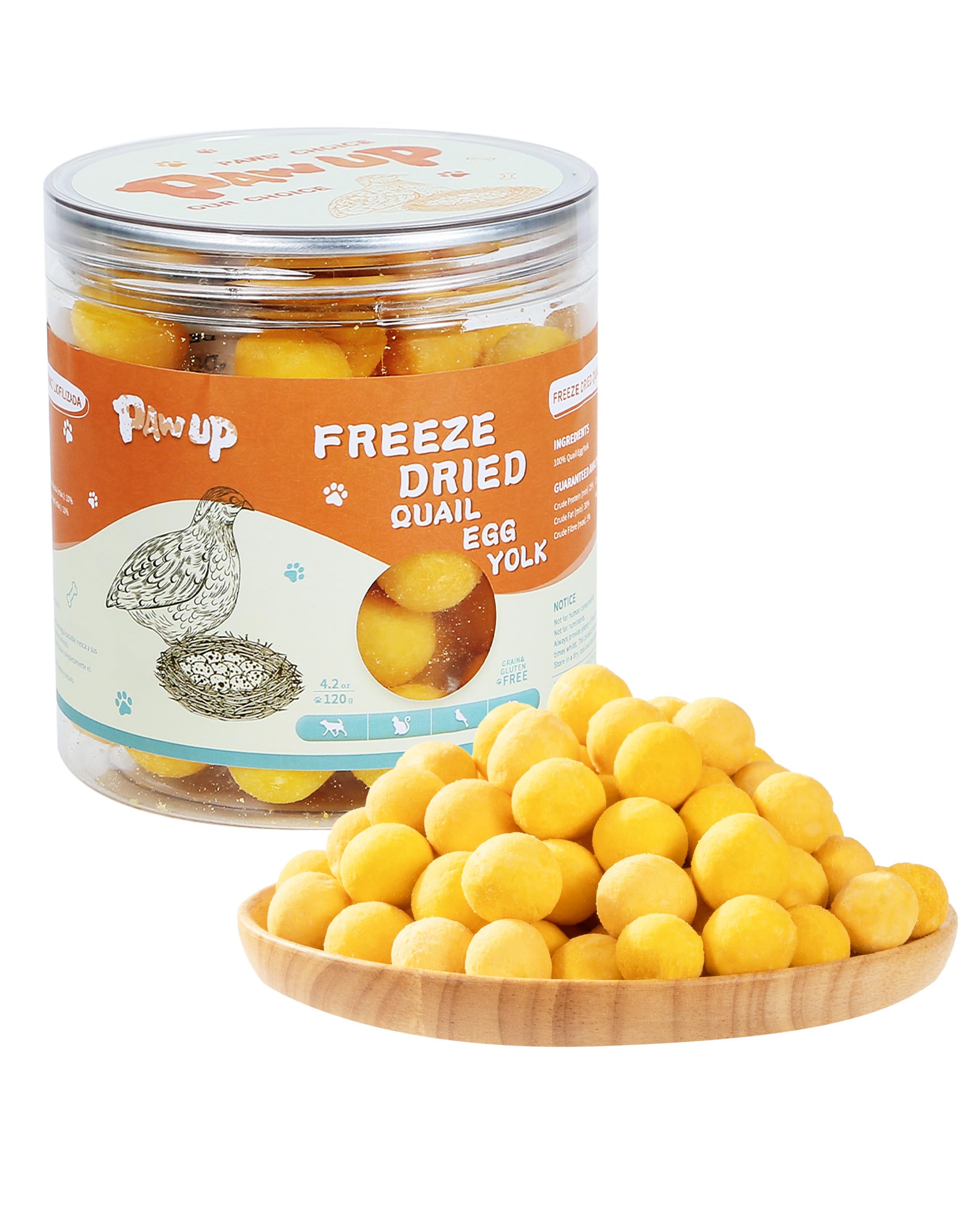PAWUP Freeze Dried Quail Egg Yolk Pet Treats, Freeze-Dried Pet Food for Dogs, Cats, Pure Fresh Ingredient, 4.2 oz, Rawhide Free, Gluten&Grain Free