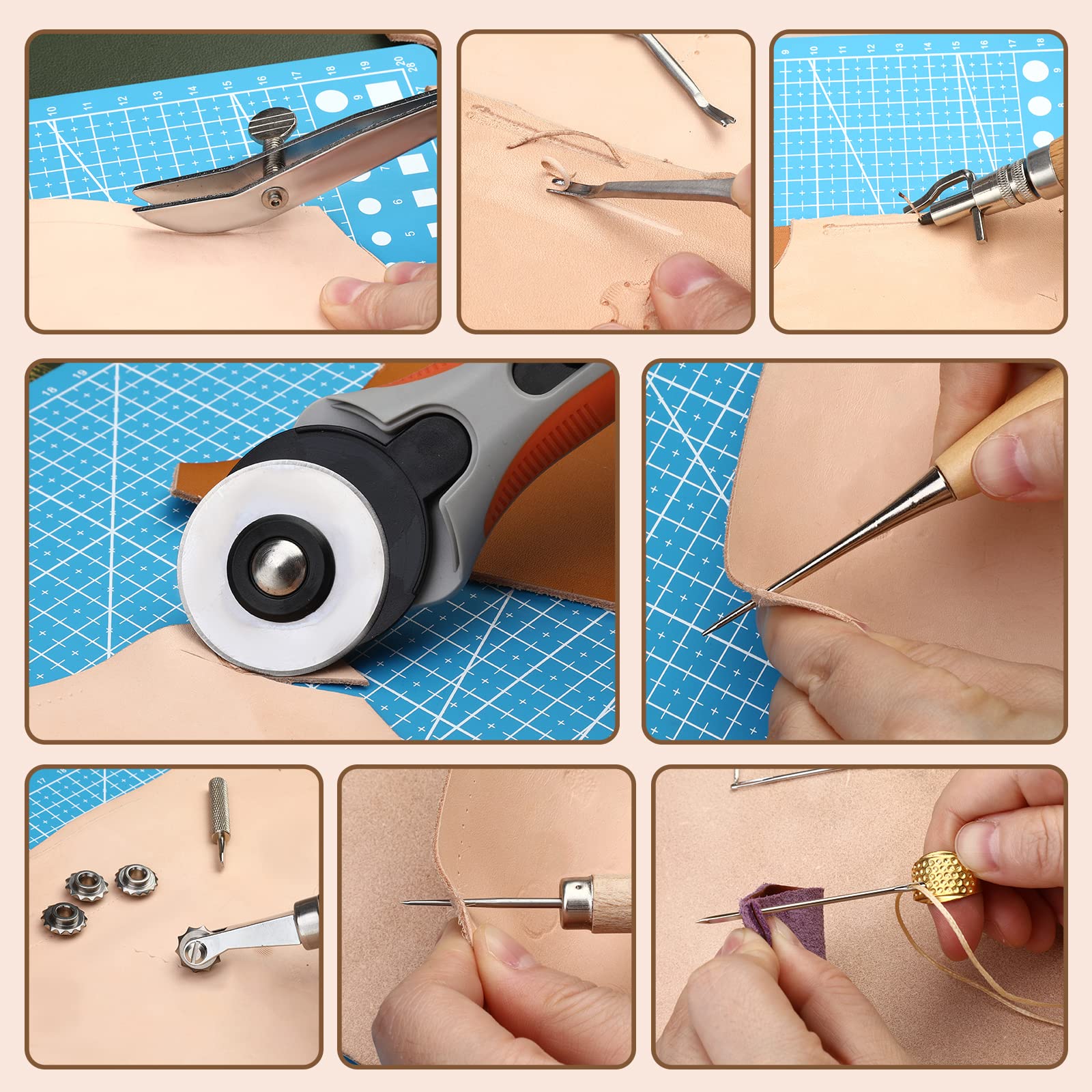 264 Piezas de Herramientas para Trabajar el Cuero - Juego de Accesorios con Estampado, Costura y Kit de Reparación