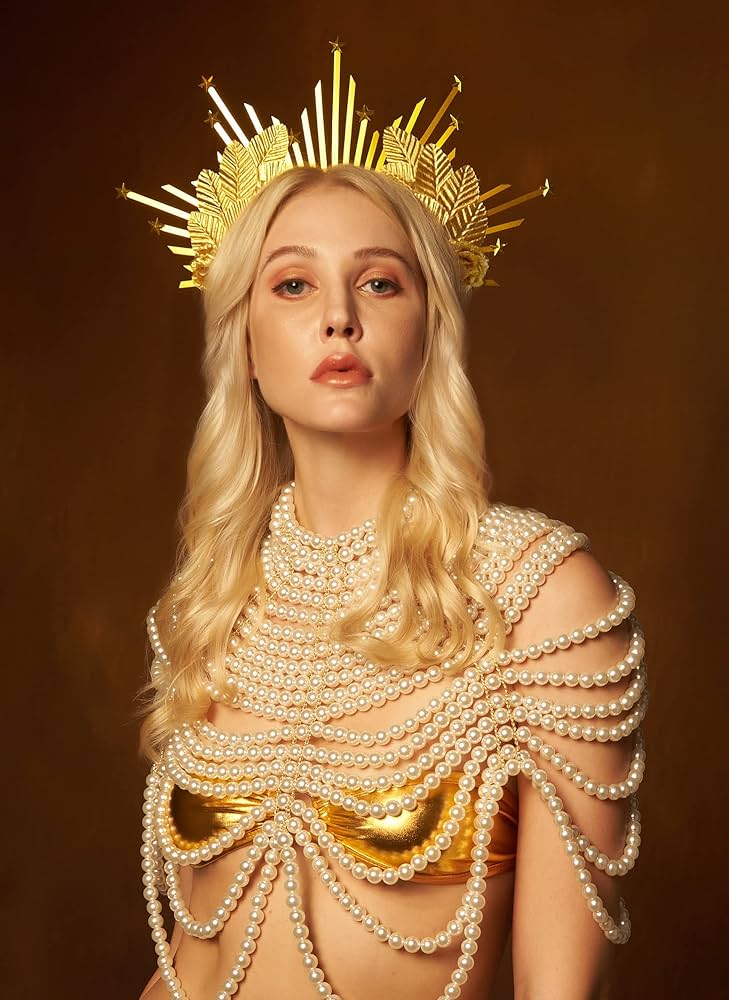 Star Goddess Crown Headpiece Gold Spikes Sunburst Crown