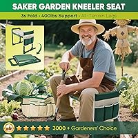 Vista 2 de Saker - Taburete y rodillera de jardín plegable con patas extensibles y almohadilla engrosada, bolsa de herramientas/almacenamiento, soporte