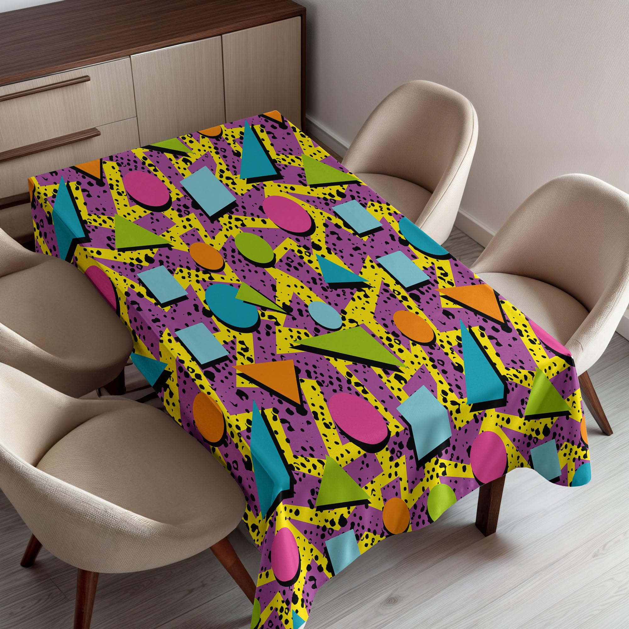 Amazon.com: Ambesonne Vintage Tablecloth, Funky Geometric 80s
