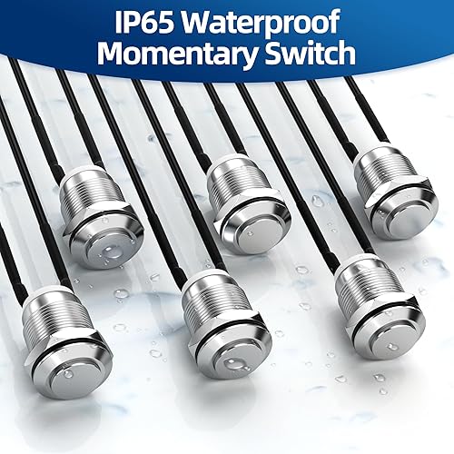 Miniatura 5 de DaierTek Interruptor de botón momentáneo de 12 V, 0.472 in, interruptor de botón de metal pequeño impermeable plateado normalmente abierto (ON)