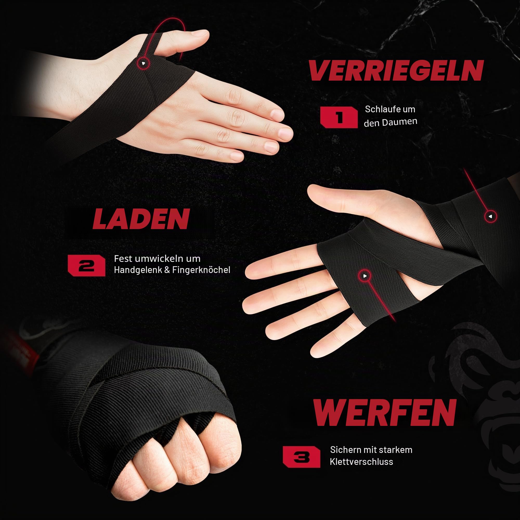 Beast Gear Hand Wraps for Martial Arts, MMA, Boxing, 4.5m Elastic Bandages, black