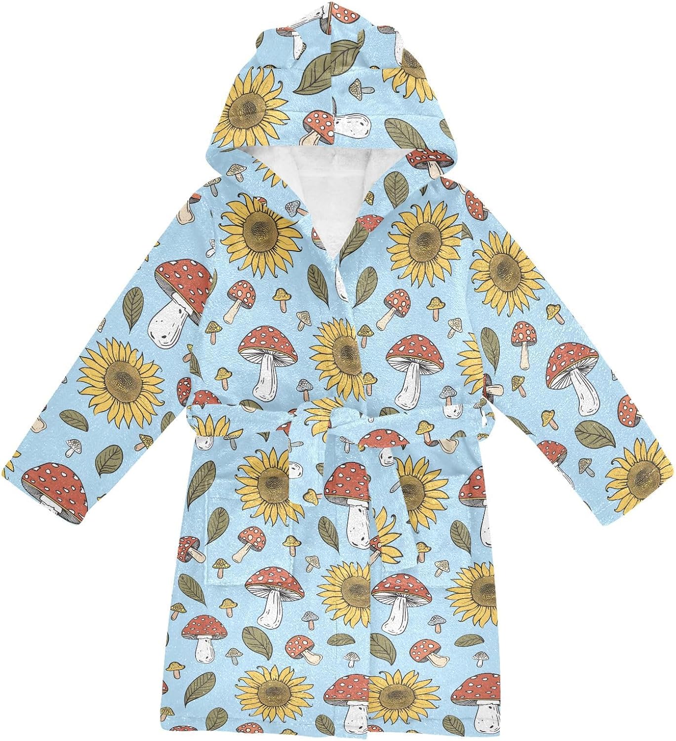 senya Mushroom and Sunflower Toddler Hooded Bathrobe Kids Soft Plush Bath Towel Robes for Boys Girls 2-12 Years