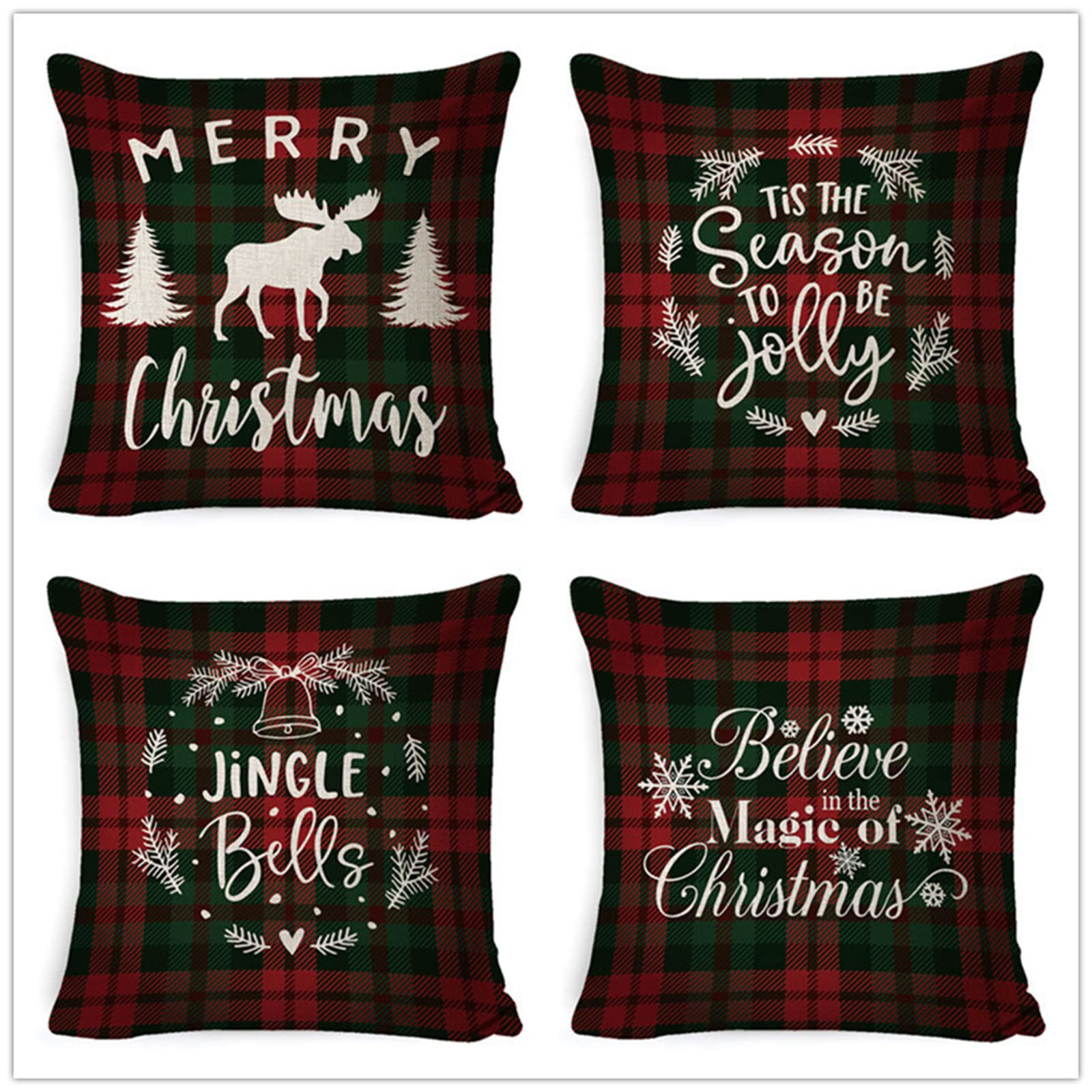 DECORACIÓN NAVIDEÑA Cojines 55x55cm,Funda de Almohada de Moderna Decorativa Cojín Decorativo para Sofá,Decoración para Casa,Estampado por Ambos Lados Juego de 4 Exterior Cojines a1064