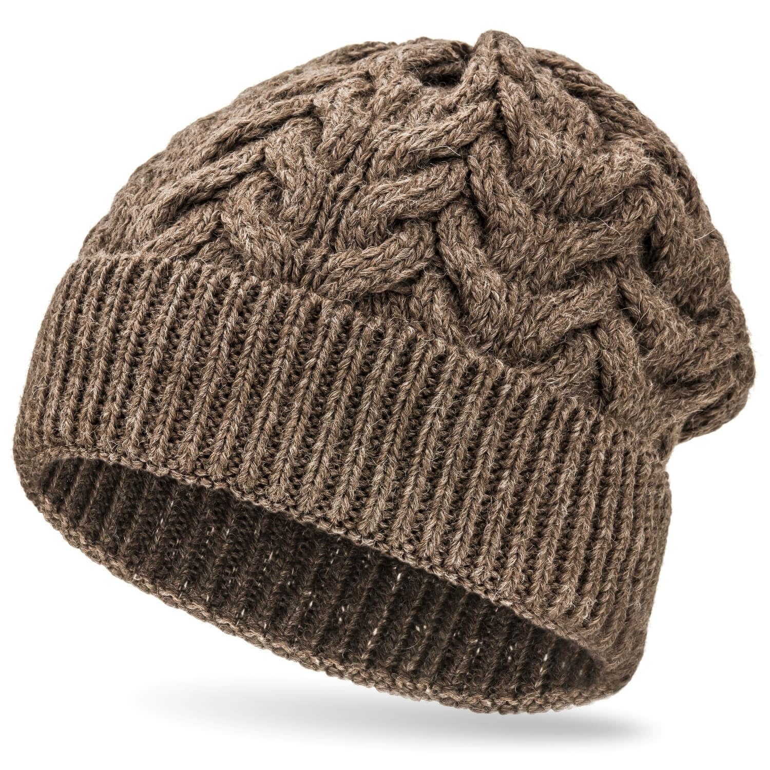 HansaFarm - Gorro Invierno de Lana de Alpaca para Mujer, Gorros (100% Lana de Alpaca, 6 Colores) Marrón - NFA06 Talla Única