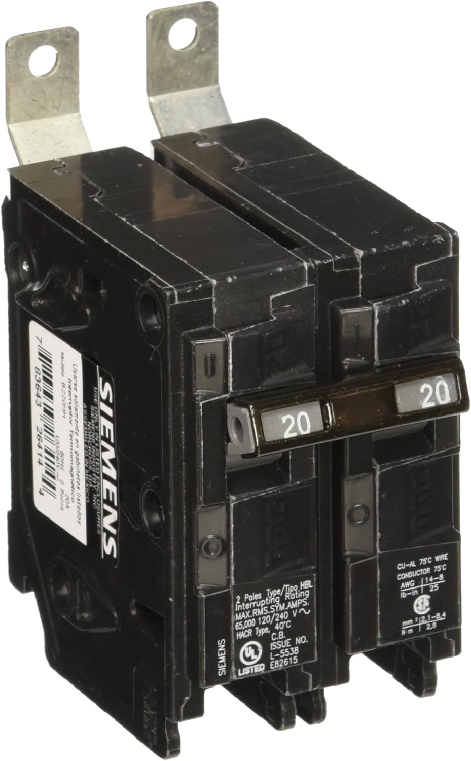 Siemens B220HH 20-Amp Double Pole 120/240-Volt 65KAIC Bolt in Breaker
