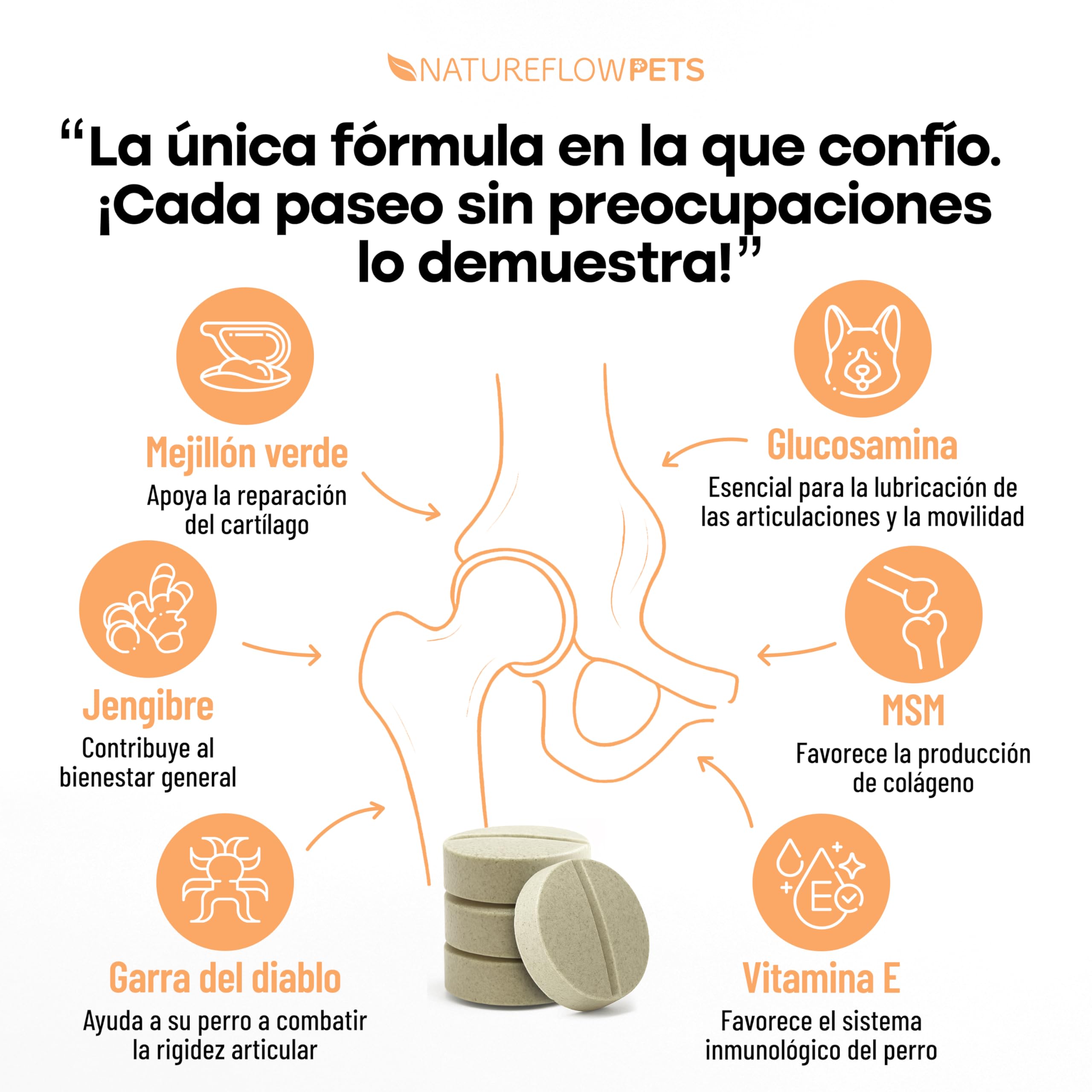 Condroprotector Perros - Suplemento Articulaciones y Cadera con Glucosamina, Condroitina y MSM - 100 Comprimidos - Antiinflamatorio Natural - Made in Germany - Natureflow Pets