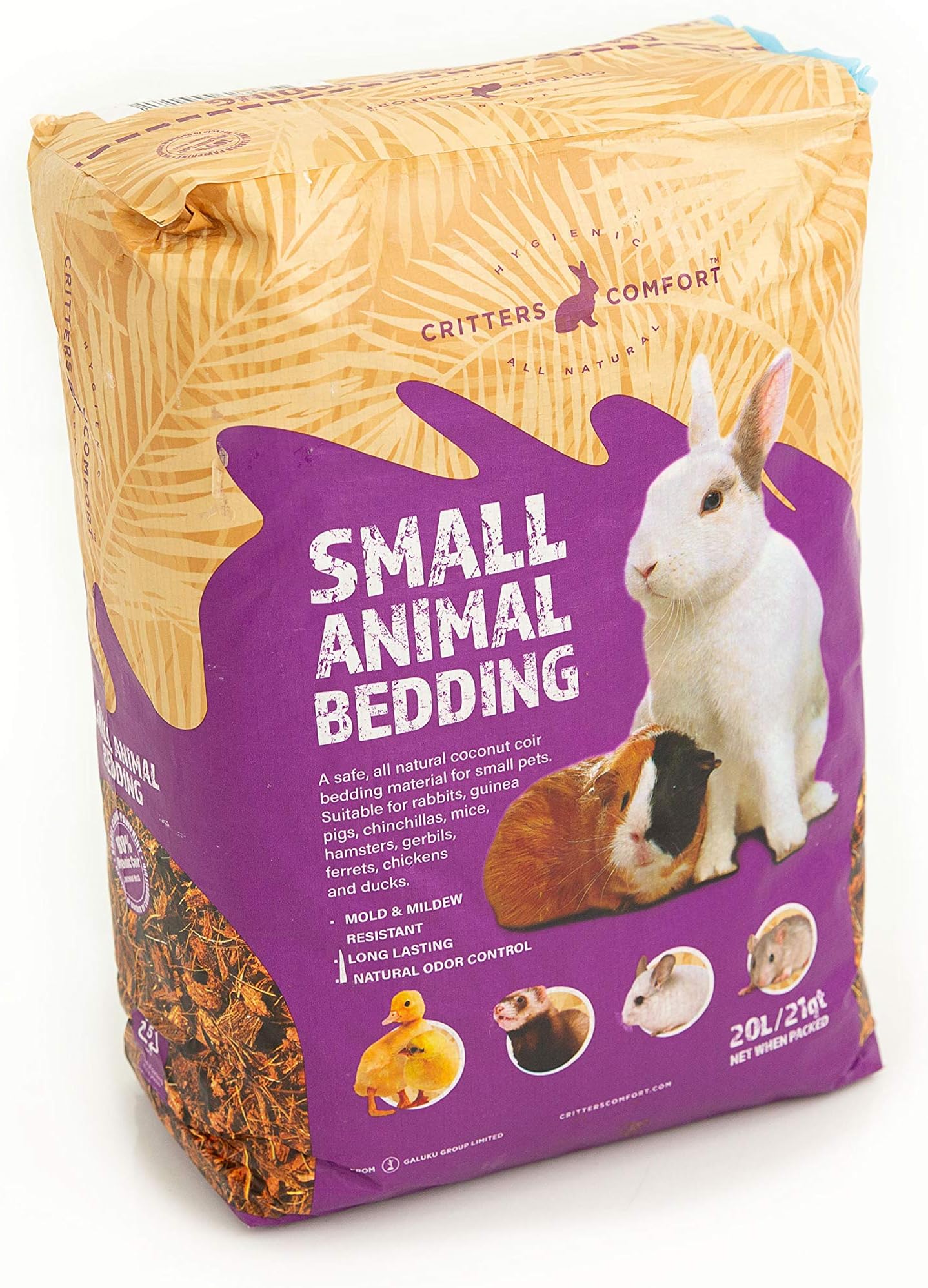 Bunny Bedding Odor Control for Small Pets - Organic Coconut Husk Fiber Substrate Animal Bedding for Guinea Pig, Ferret, Hamster Cages and Habitats - Pet Accessories - 20 Liters Critter Litter