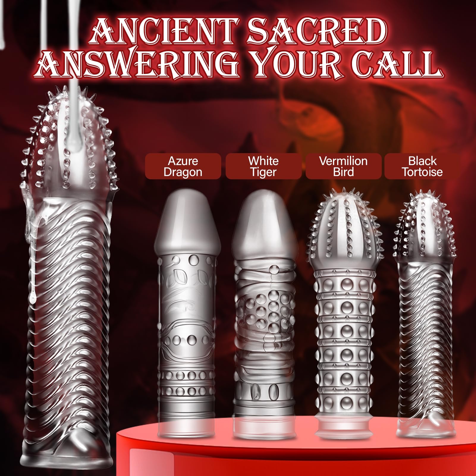 Confezione da 4 guaine per pene Dick Custodie Spesse In Silicone Trasparente, Riutilizzabili, Per Stimolazione Intensiva Del Pene E Miglioramento Dell'Erezione(4Forma)