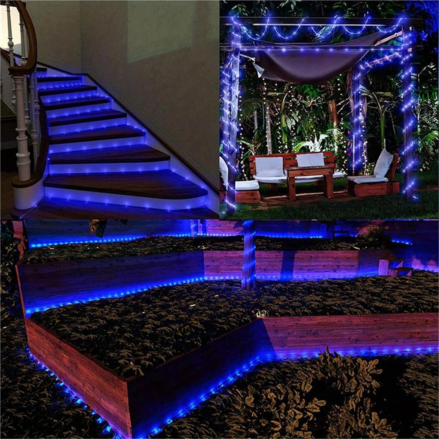 Solar Rope Lights Outdoor Blue 300 LED PVC Tube Fairy String Light Garden Halloween and Christmas Decorations (Blue, 866.1in 200LED)