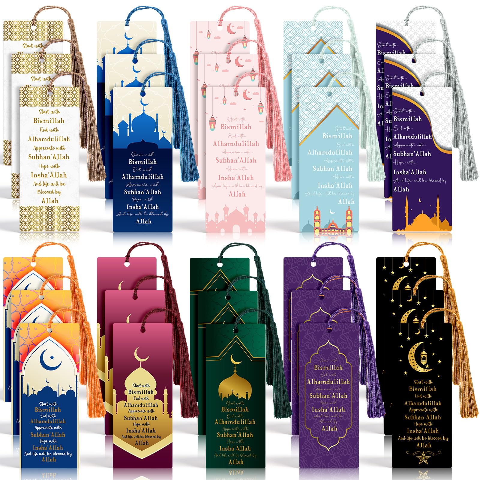Resurhang 30 Pcs Eid Tassel Bookmarks Multicolor Islamic Bookmarks Quran Bookmark, Eid Gifts Bulk, Ramadan Gifts, Muslim Islamic Gift Party Favors for Quran, Books, and Planners