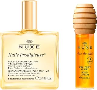 Huile Prodigieuse Dry Oil (1.6 Fl Oz) & Rêve de Miel Honey Lip Oil (0.33 Fl Oz), French Skincare Duo for Nourished Face, Body, Hair & Lips