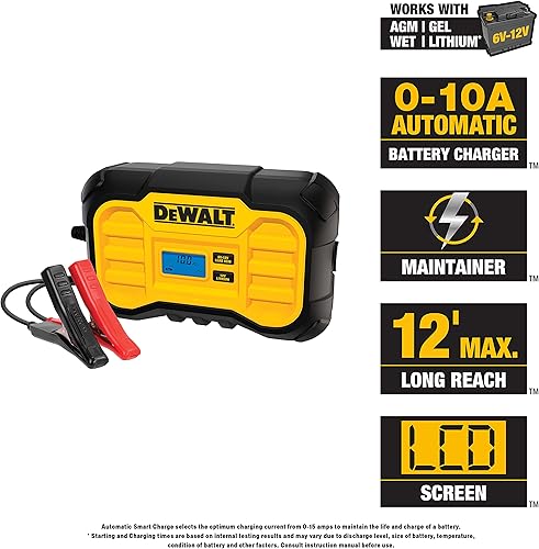 Miniatura 3 de DeWalt DXAEC10 Cargador de batería profesional de 10 amperios, mantenedor de batería, cargador de batería