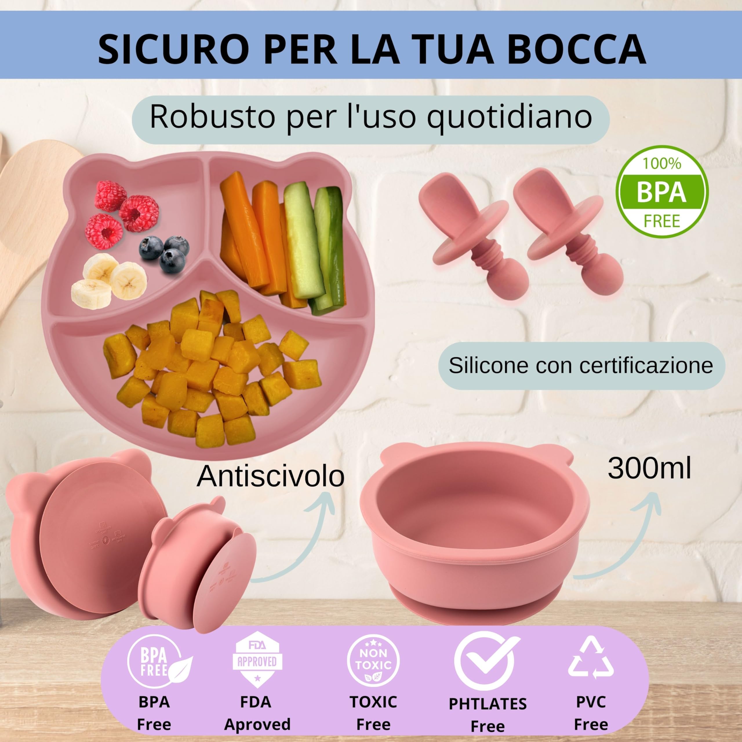HappyDoo | Set Pappa Svezzamento | 12 Pezzi | Piatto Svezzamento con Ventosa | Citola | Bavaglini | Posate per Bambini | Bicchiere |Regalo Ciuccio Frutta |Set Pappa senza BPA | In Confezione Regalo
