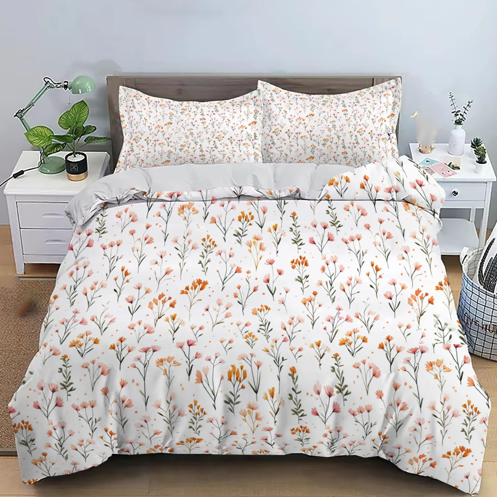 Housse de couette 200x200cm fermeture éclair fini la couette qui glisse parure fleurie