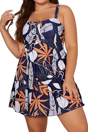SHEKINI Womens Plus Size One Piece Swimsuit Cover Up Bathing Suits Flowy Swim Dress with Shorts