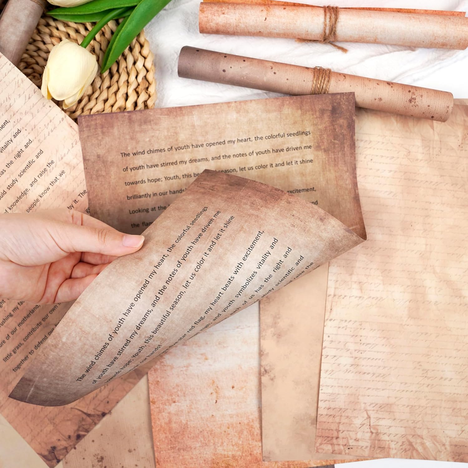 48 Sheets Vintage A4 Double-Sided Printing Paper for Journals Scrapbooking - 100GSM Antique Parchment Aged Paper, Compatible with Inkjet & Laser Printers, Perfect for Crafting, Letters & Art Projects image 4