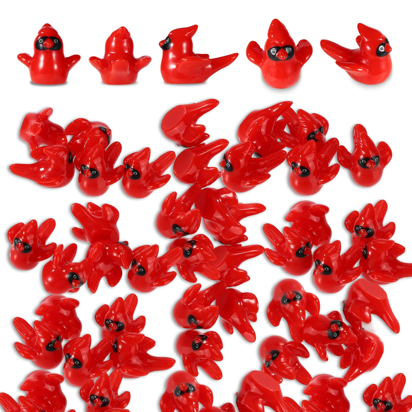 80pcs Mini Resin Red Cardinal Birds, Small Cardinal Bird Miniature Ornament Tiny Resin Animal Figurines to Hide for DIY Dollhouse Garden Bonsai Micro Landscape Christmas Tree Ornaments