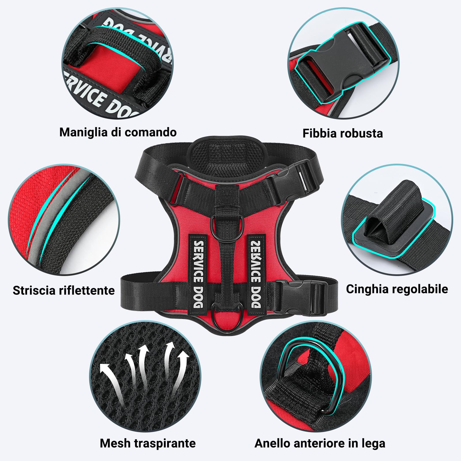 COMSLE Pettorina Cane Taglia Grande Media Piccola, Pettorina Cane ad h Riflettente, Rosso, S