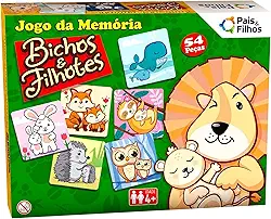 Pais & Filhos, Jogo da Memória, Bichos e Filhotes, 54 Peças, Multicor