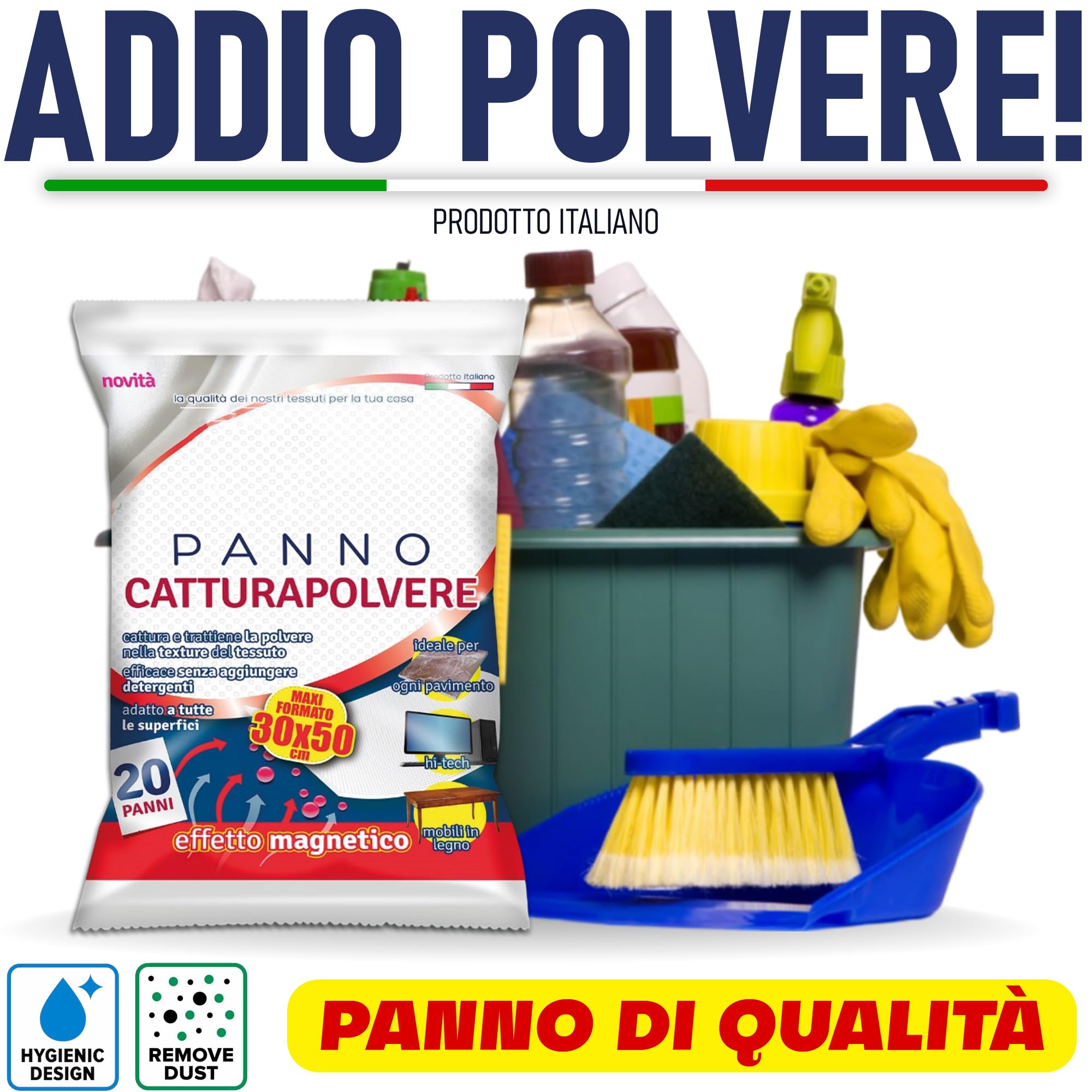 Sicignano | Paños atrapa-polvo 30 x 50 cm Maxi formato – 10 paquetes de 20 unidades, efecto magnético, eficaces sin detergentes, para todas las superficies, suelos, muebles de madera, Hi-Tech