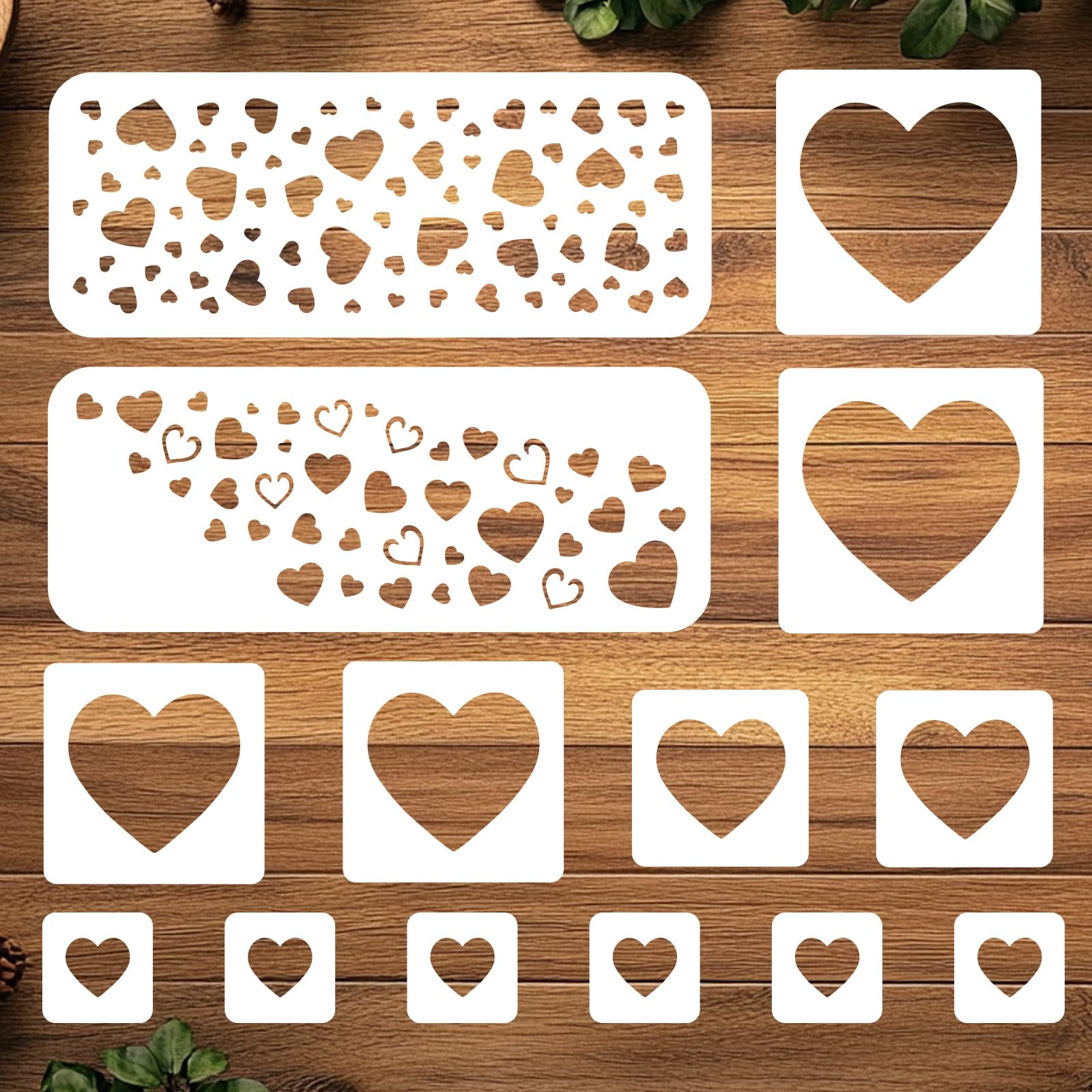 ORIGACH Heart Stencils for Painting on Wood Wall, 14 Pcs Reusable Heart Stencils Templates for Painting on Wood, Wall, Canvas & Furniture