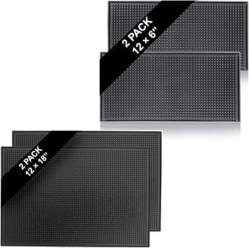 Rubber Bar Mats for Countertop 4 Pack 18" x 12" and 12" x 6" Black Bar Mats for Bartending, Bar Service Mat, Home Bar, Coffee Bar Mat Spill Matt