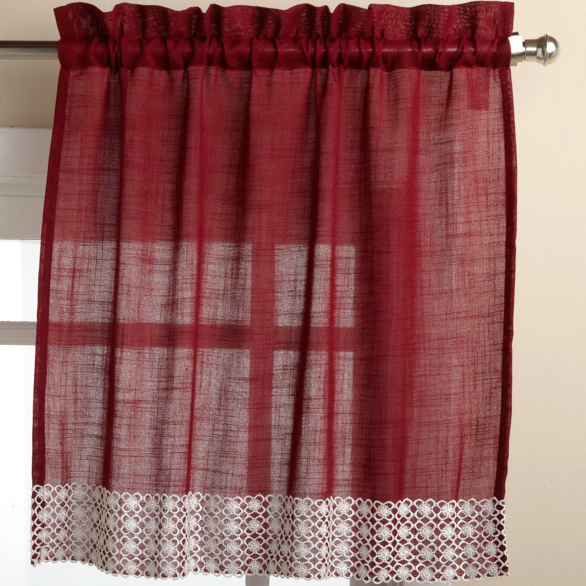 Sweet Home Collection Kitchen Curtains for Windows 40+ Styles &amp; Colors Swag, Valance, Tier Sets &amp; Panels Cafe Curtains for Farmhouse, Rustic, Modern Décor, Salem Burgundy, 36" Tier