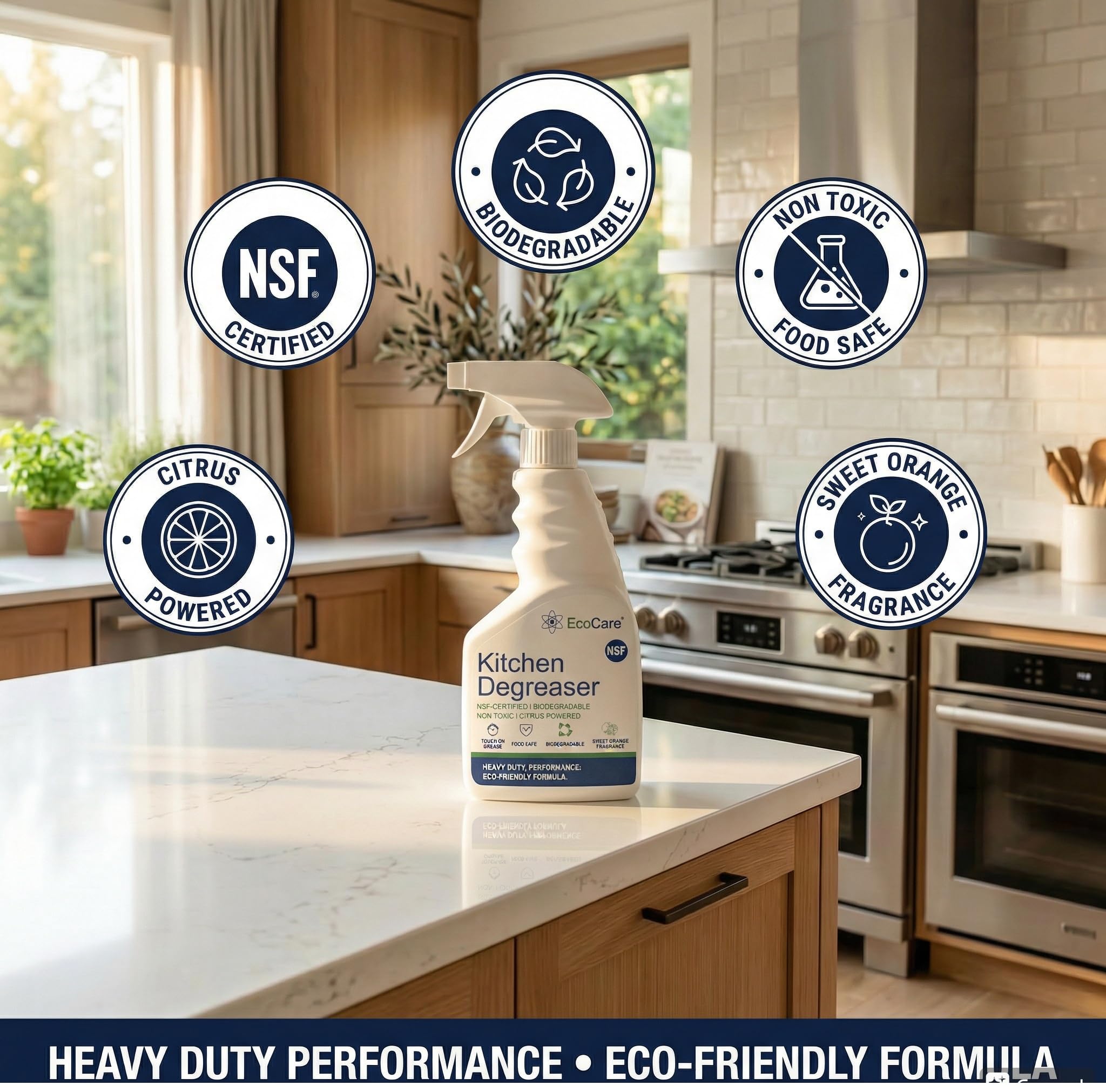EcoCare Kitchen Cleaner Degreaser | Food-Grade Cleaning Spray For Tough Grease & Burnt Grill | Remove Stubborn Stains on Steel, Copper, Stoves, Chimneys, Counter Tops, Cookware & Appliances 400ML 3