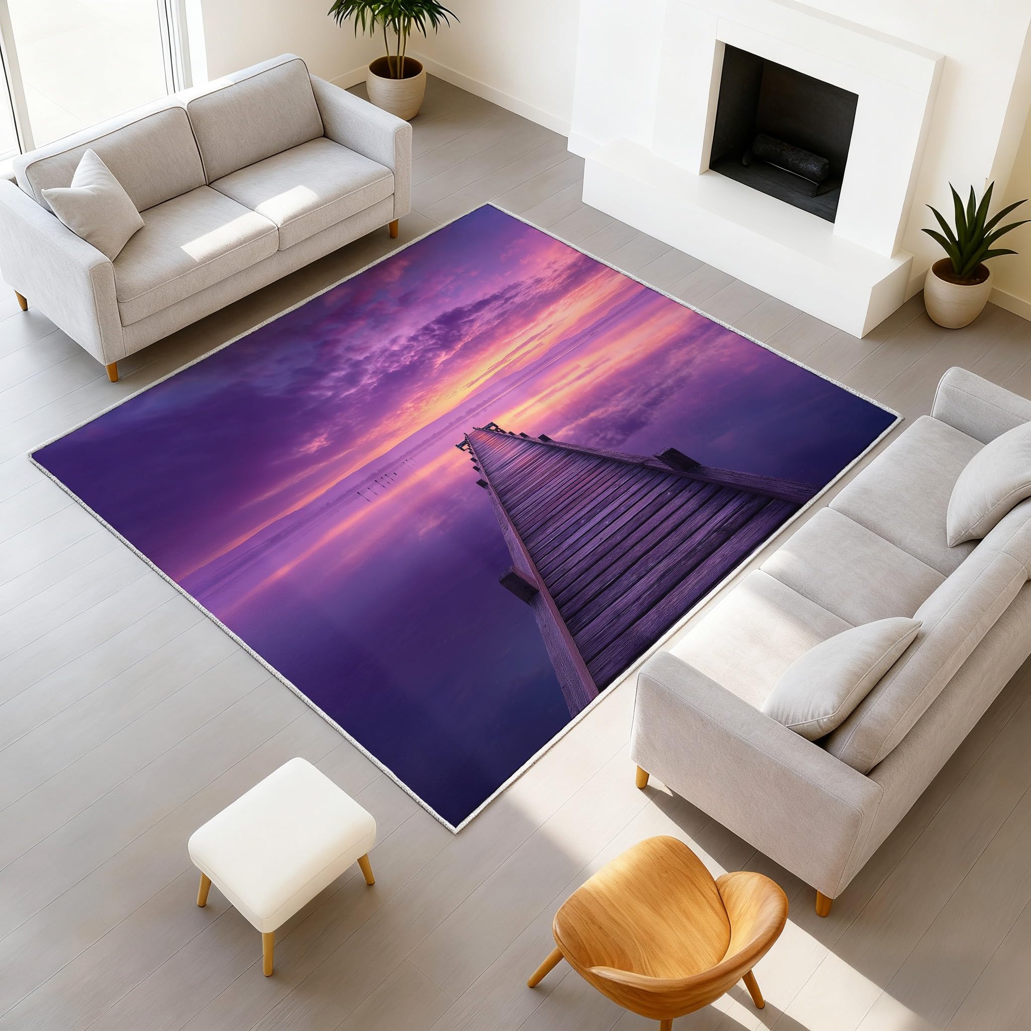 Tapis de chambre violet 80x150 cm motif océan et pont