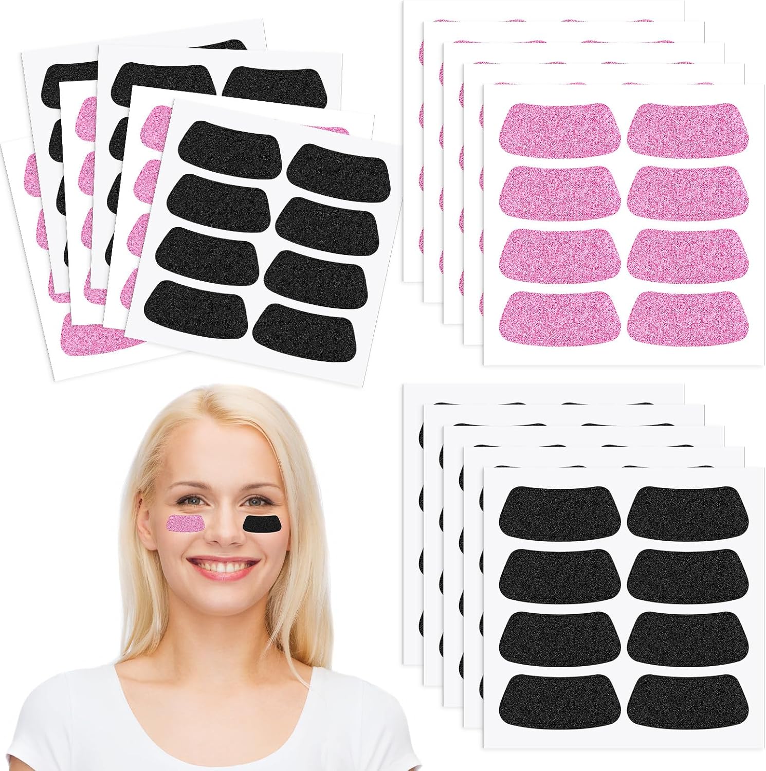 Cholemy 120 Pairs Eye Black Stickers Bulk Baseball Glitter Stickers Football Softball Party Favor Spirit Day Accessories(Glitter,Black, Pink1)