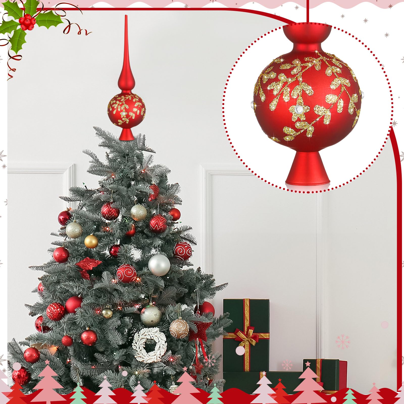 Gejoy Décorations sphériques en verre soufflé pour sapin de Noël avec fleurs sculptées - Convient pour la décoration de fête à la maison - 25 cm
