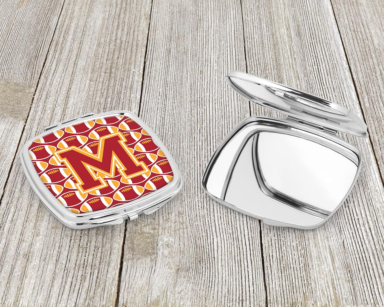 Caroline's Treasures CJ1070-MSCM Letter M Football Cardinal and Gold Compact Mirror Decorative Travel Makeup Mirror for Women Girls Gifts Pocket Makeup Mirror Folding Handheld