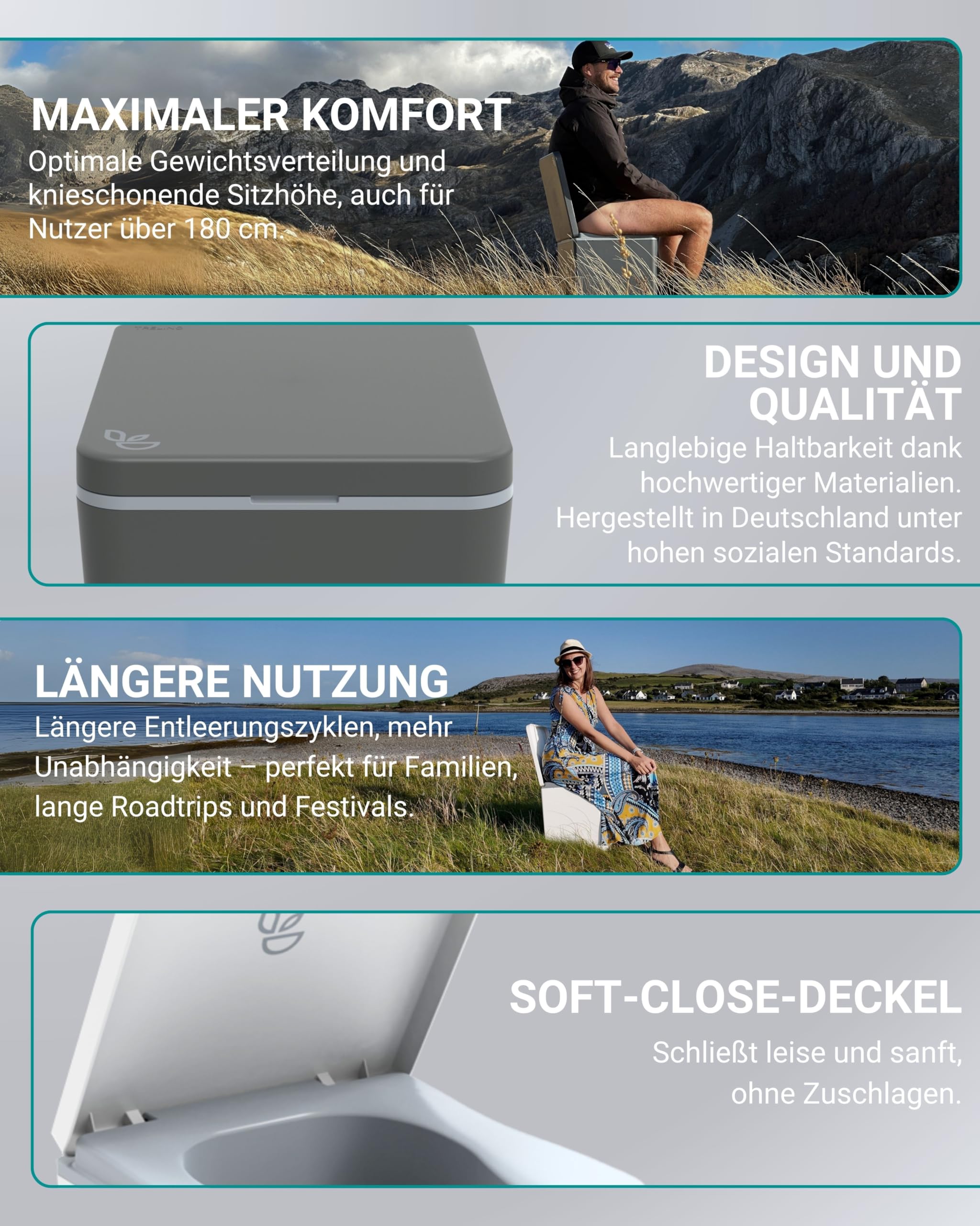 TRELINO Evo L (39T x 33B x 43H cm), Trockentrenntoilette, Mobile Campingtoilette ohne Chemie, Trenntoilette für Wohnmobil, Van, Camper, Camping, Garten