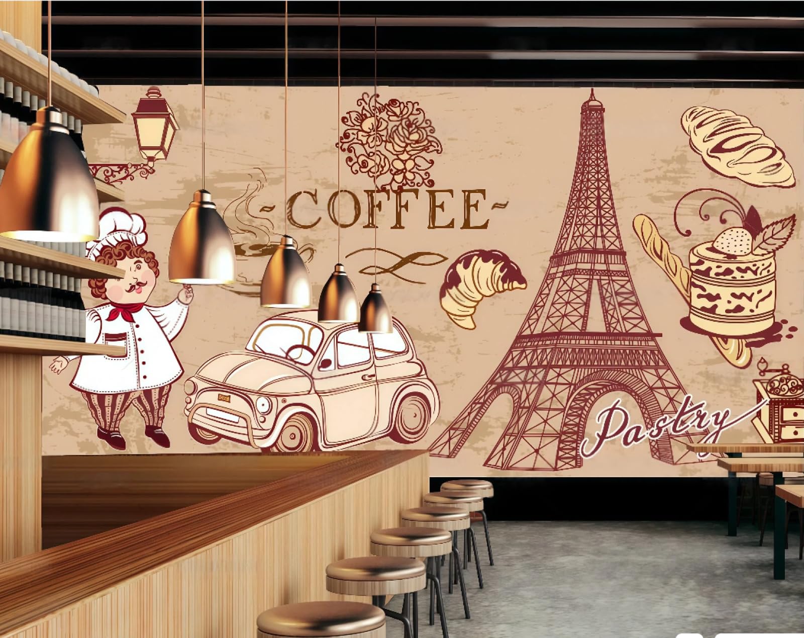 XDOUBAO Wallpaper Simple Fashion Coffee Gourmet Dessert Cake Shop Afternoon Tea Coffee Shop Background Mural Western Restaurant Wallpaper,3D,250x175cm