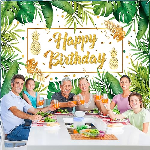 Miniatura 4 de Decoraciones de cumpleaños de palma, decoración de pancarta de fiesta tropical, decoración hawaiana Luau, telón de fondo de fiesta de cumpleaños