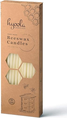 Miniatura 5 de Hyoola Velas cónicas delgadas de cera de abejas paquete de 50 velas decorativas naturales sin goteo con combustión de larga duración elegante diseño